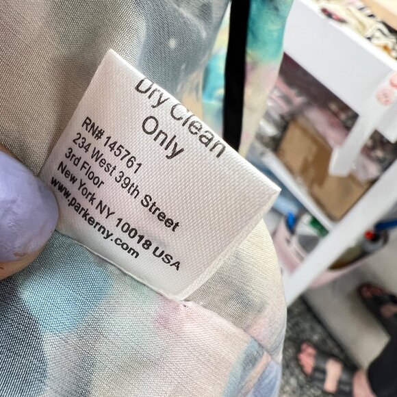 Parker Alfie Multicolor Abstract Print Dress Contrast Trim Size Small - Picture 14 of 14